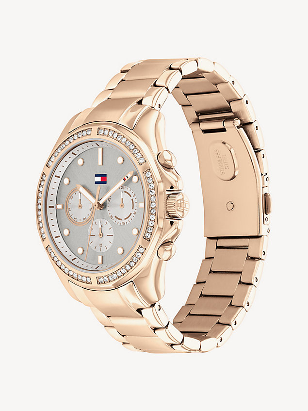 gold carnation gold-plated grey dial crystal-embellished watch for women tommy hilfiger