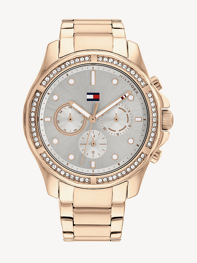 gold roséverguld horloge met grijze wijzerplaat voor dames - tommy hilfiger