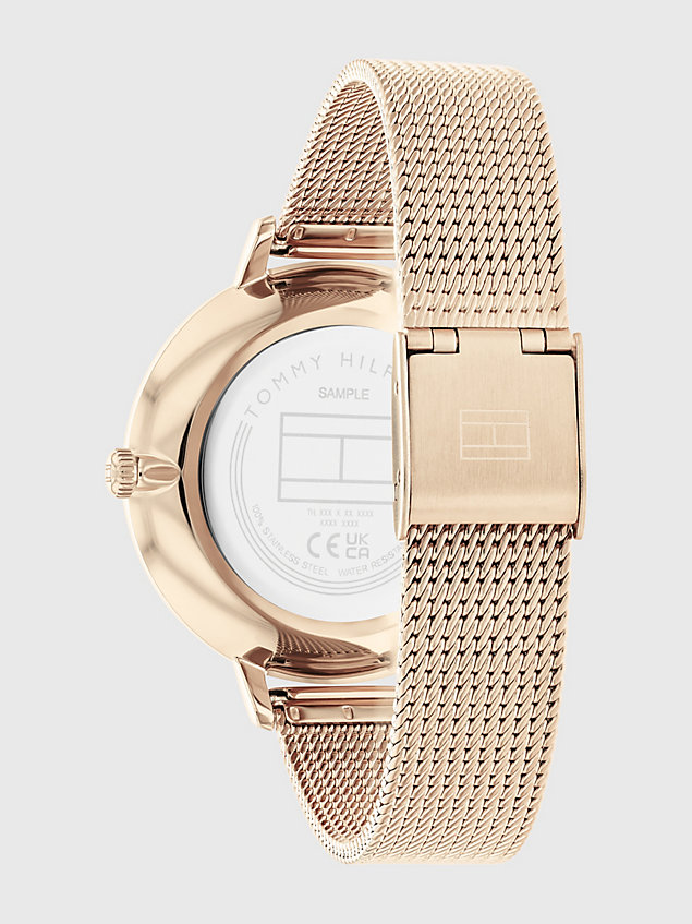 gold carnation gold-tone mesh strap watch for women tommy hilfiger