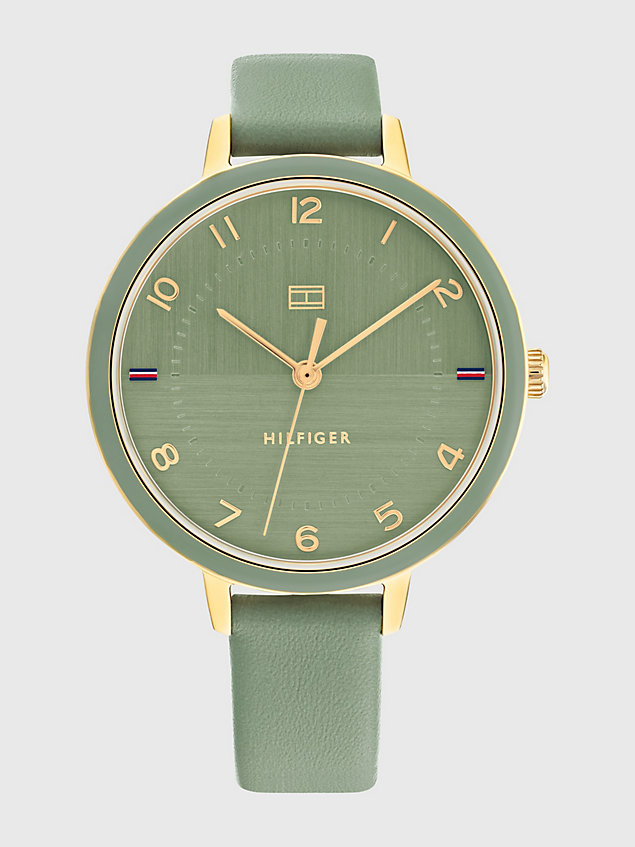 reloj verde con correa de piel gold de mujer tommy hilfiger