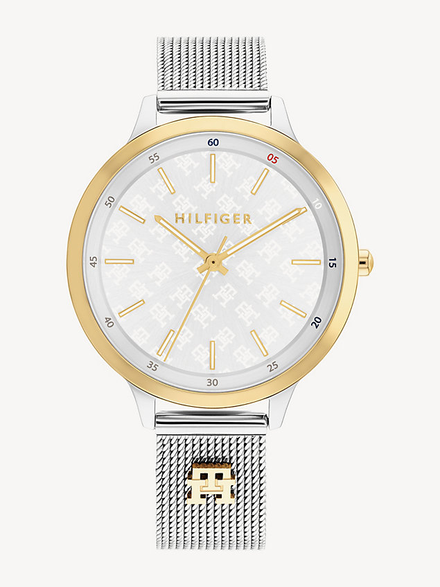 multi two-tone th monogram watch for women tommy hilfiger