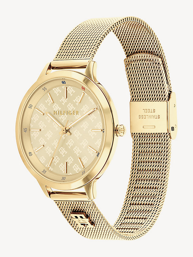 gold verguld horloge met th-monogram voor dames - tommy hilfiger