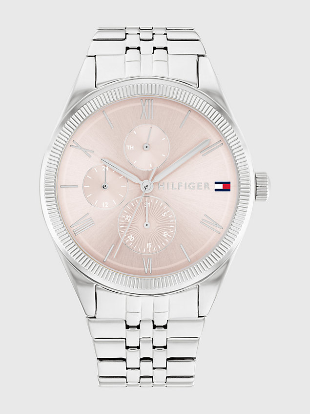 silver stainless steel sub-counter bracelet watch for women tommy hilfiger