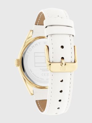 Subdial horloge met witte leren band Goud Tommy Hilfiger