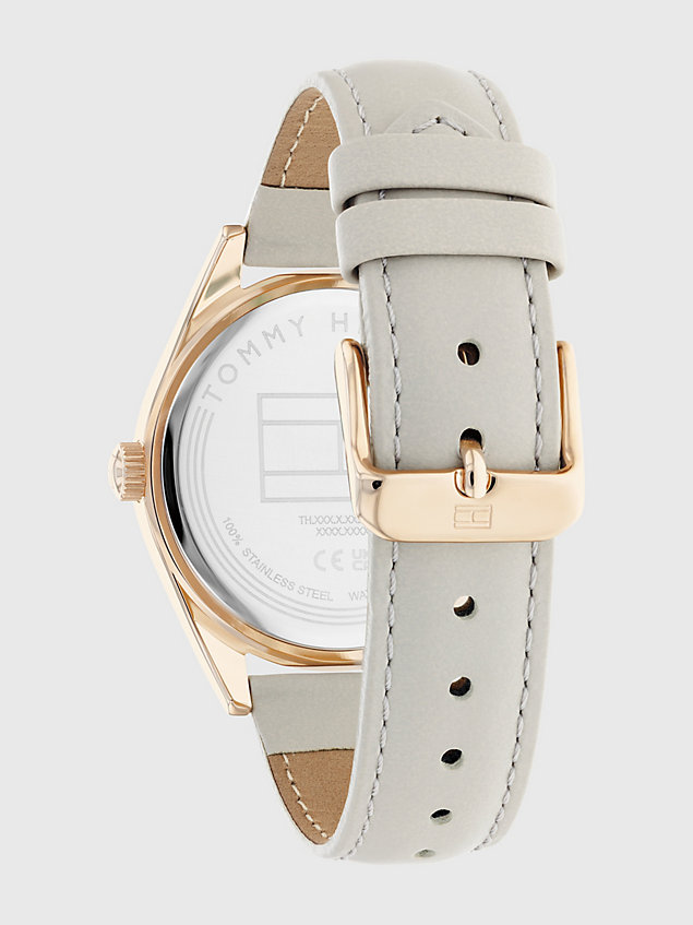 gold carnation gold-tone leather strap watch for women tommy hilfiger