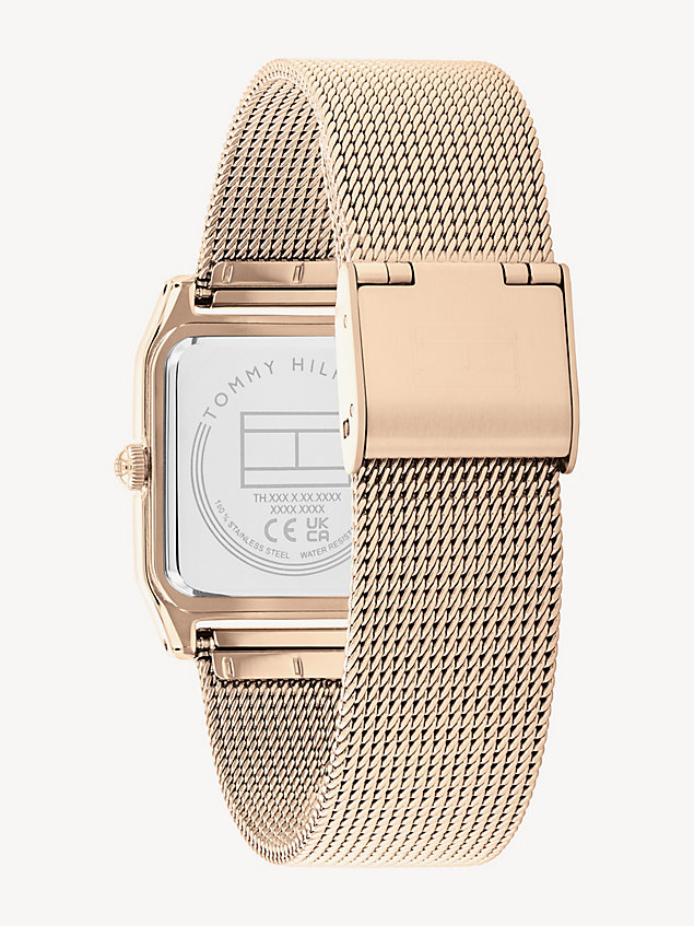 gold carnation gold-plated square mesh bracelet watch for women tommy hilfiger