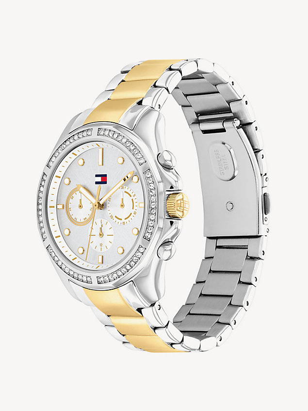 silver tweekleurig zilver-wit horloge met kristallen voor dames - tommy hilfiger