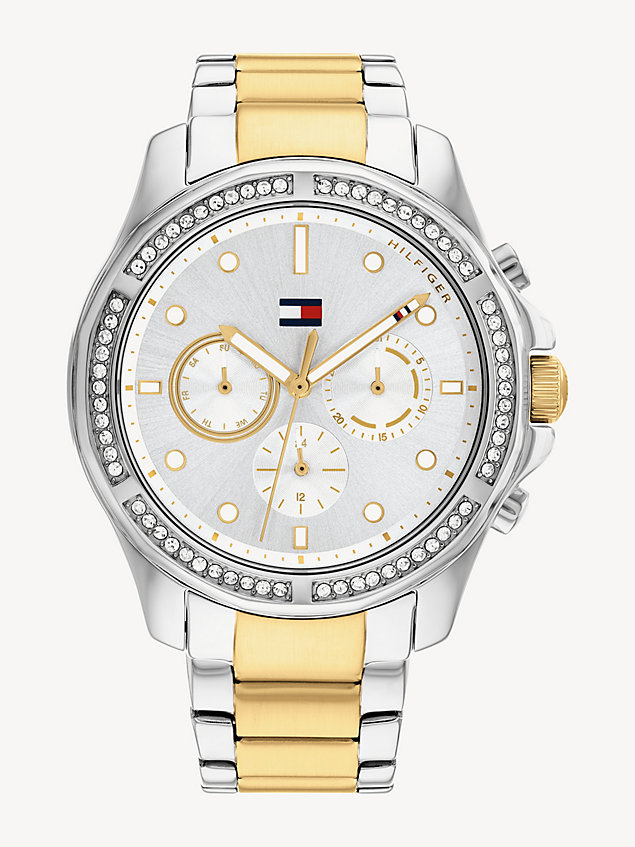 silver tweekleurig zilver-wit horloge met kristallen voor dames - tommy hilfiger
