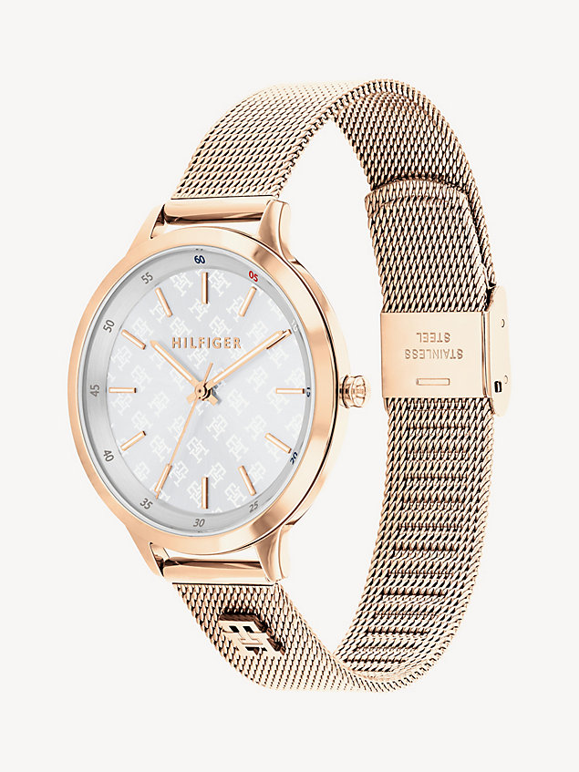 multi rose gold-plated th monogram watch for women tommy hilfiger