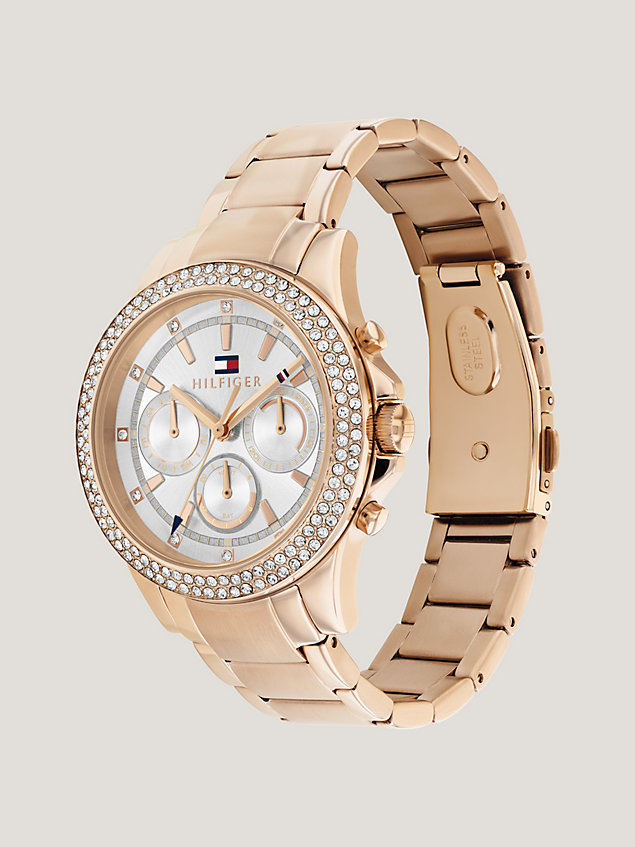 gold roséverguld horloge met kristallen voor dames - tommy hilfiger