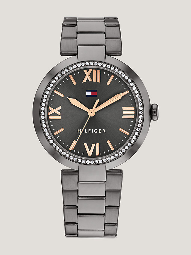 grey grijs horloge met kristallen voor dames - tommy hilfiger