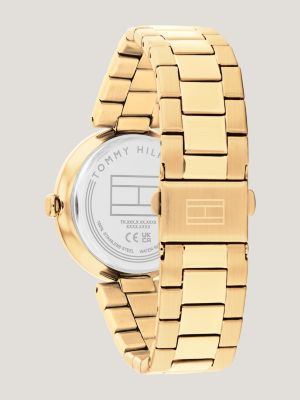 gold vergoldete armbanduhr mit kristallen für damen - tommy hilfiger