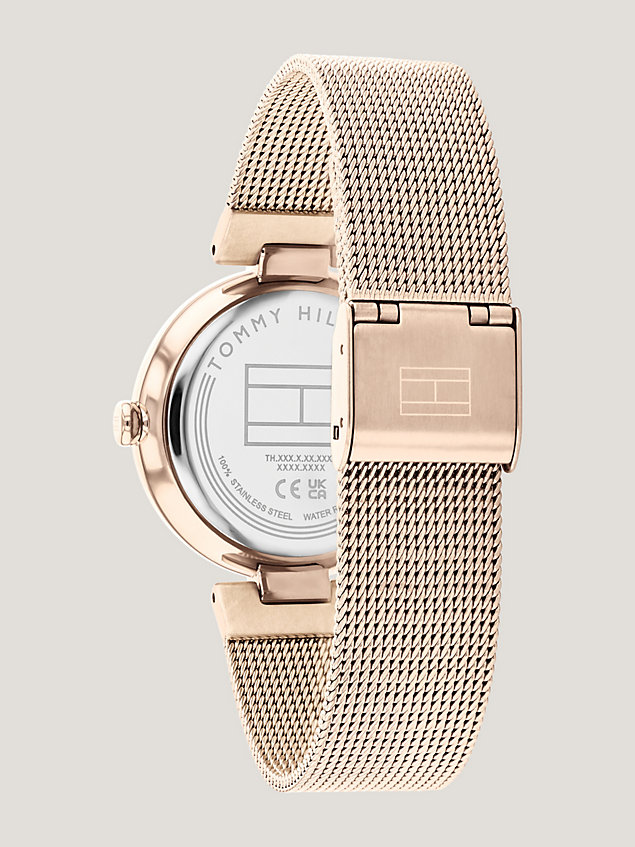 gold roséverguld horloge met mesh band voor dames - tommy hilfiger