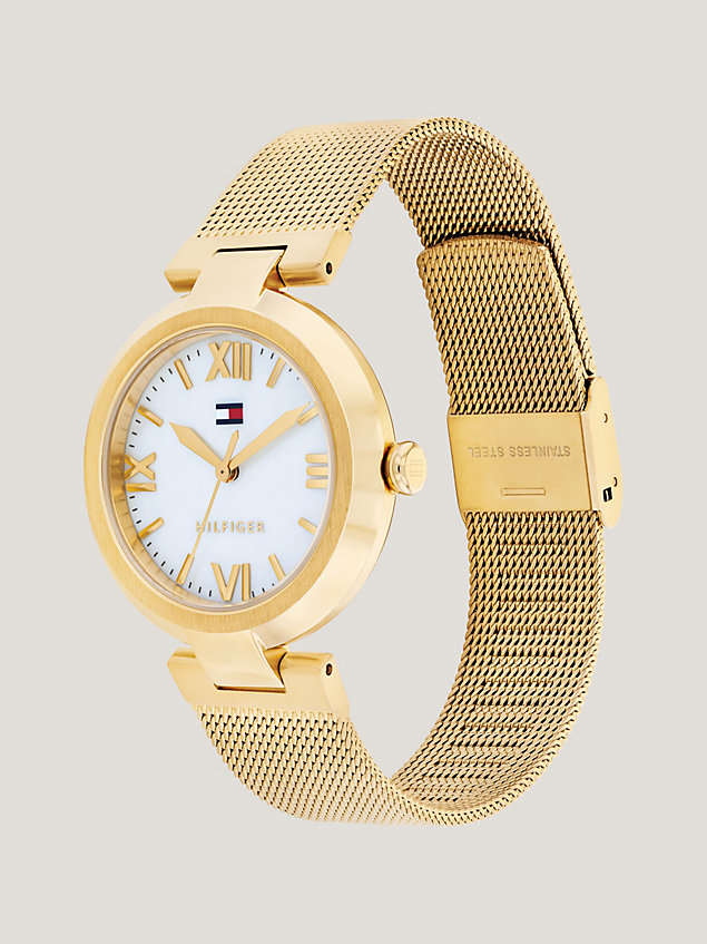 reloj chapado en oro con brazalete de malla gold de mujer tommy hilfiger