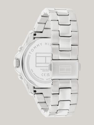 silver edelstahl-armbanduhr mit hellblauem zifferblatt für damen - tommy hilfiger