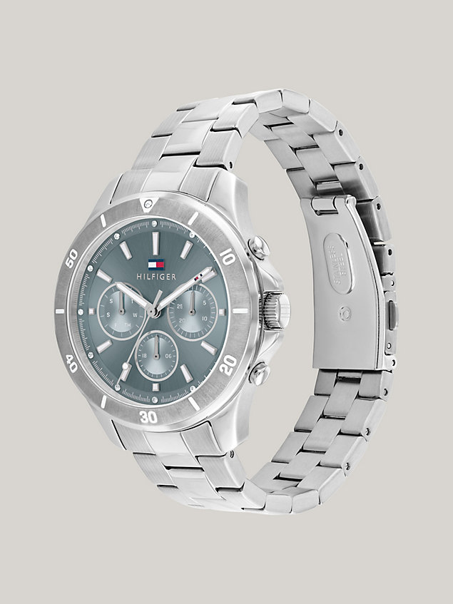 silver light blue dial stainless steel bracelet watch for women tommy hilfiger