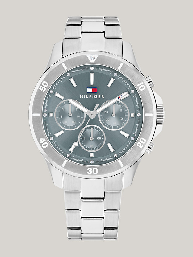 silver light blue dial stainless steel bracelet watch for women tommy hilfiger