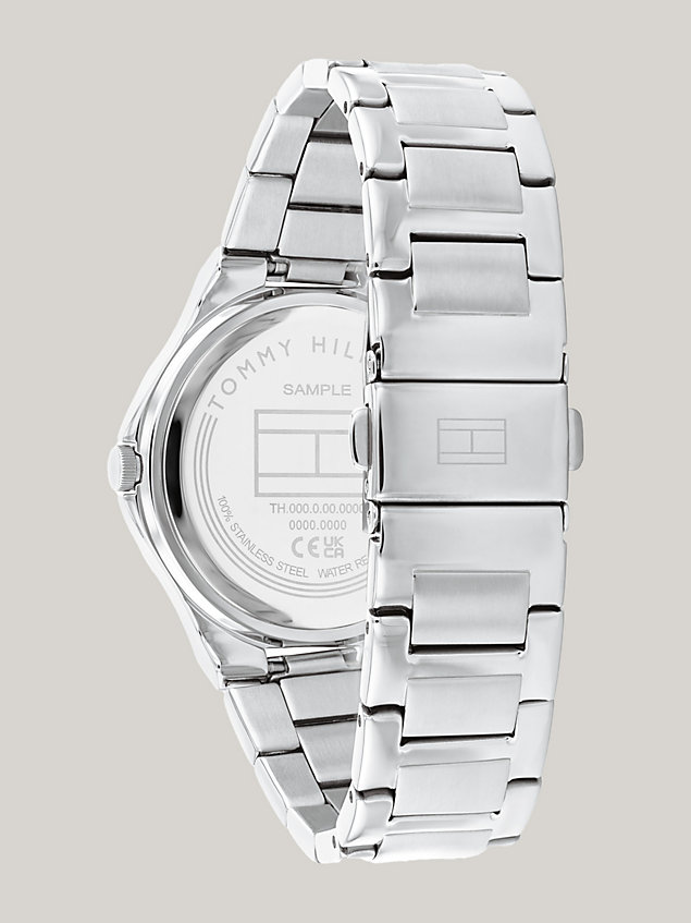 silver crystal embellished stainless steel bracelet watch for women tommy hilfiger