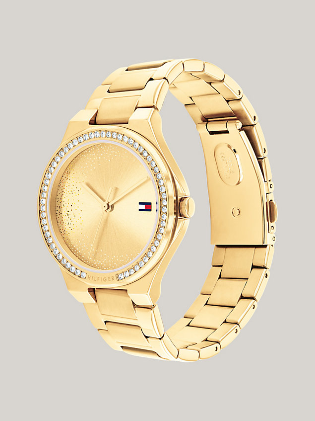 gold crystal embellished gold-plated bracelet watch for women tommy hilfiger