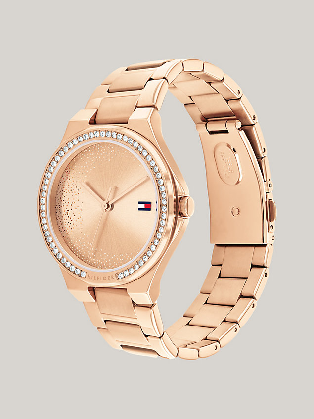 gold crystal embellished rose gold-plated bracelet watch for women tommy hilfiger
