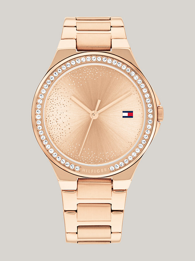 gold crystal embellished rose gold-plated bracelet watch for women tommy hilfiger