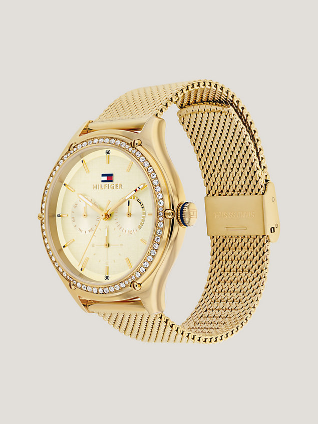 gold gold-plated crystal bezel watch for women tommy hilfiger