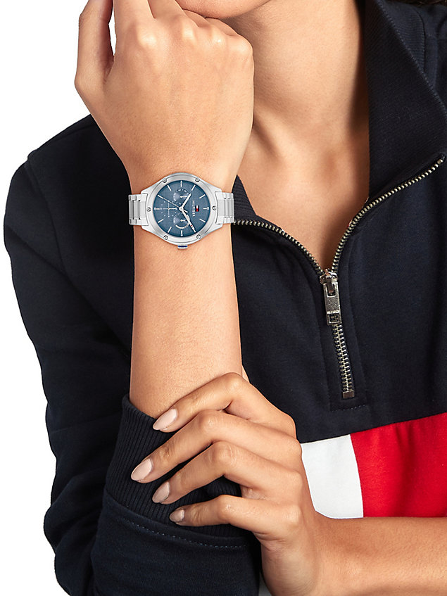 silver eisblaue armbanduhr aus edelstahl für damen - tommy hilfiger