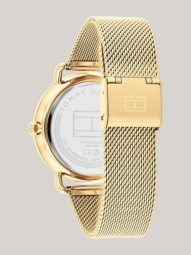 gold chocolate dial gold-plated mesh strap watch for women tommy hilfiger
