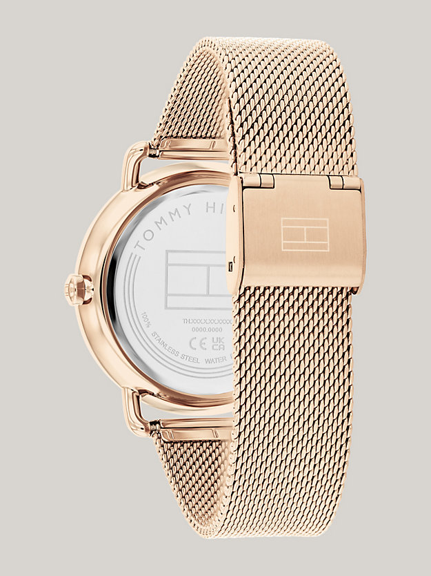 Blue Dial Carnation Gold-Plated Mesh Strap Watch | Gold | Tommy