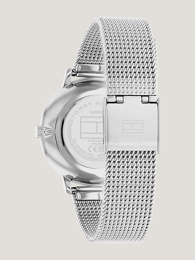 silver horloge van roestvrij staal met mesh band voor dames - tommy hilfiger