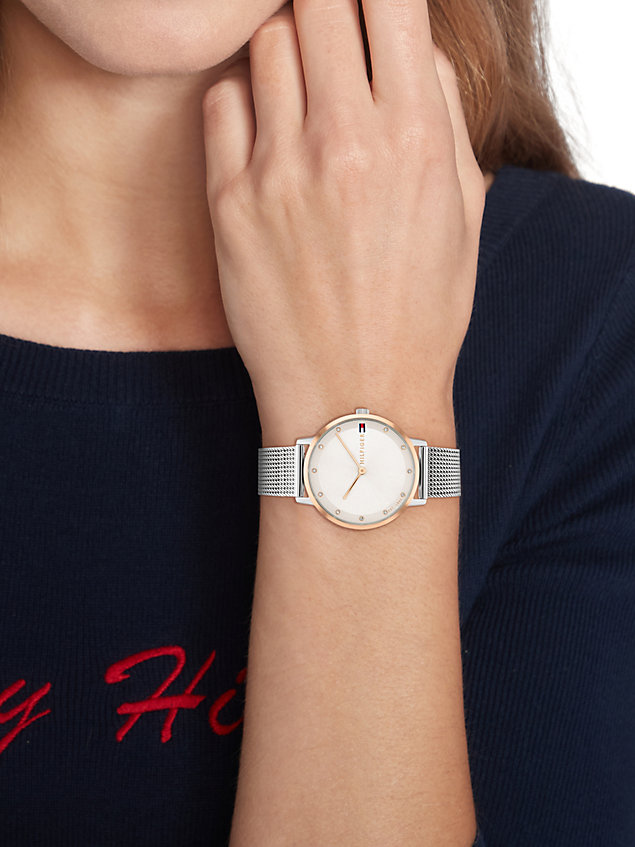 multi tweekleurig roséverguld horloge voor dames - tommy hilfiger
