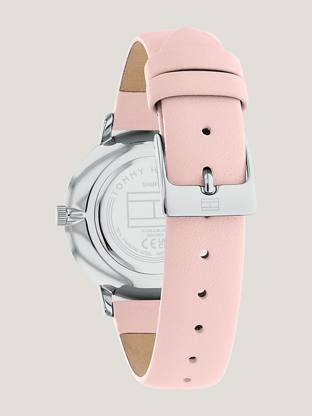silver stalowy zegarek ze skórzanym paskiem dla kobiety - tommy hilfiger