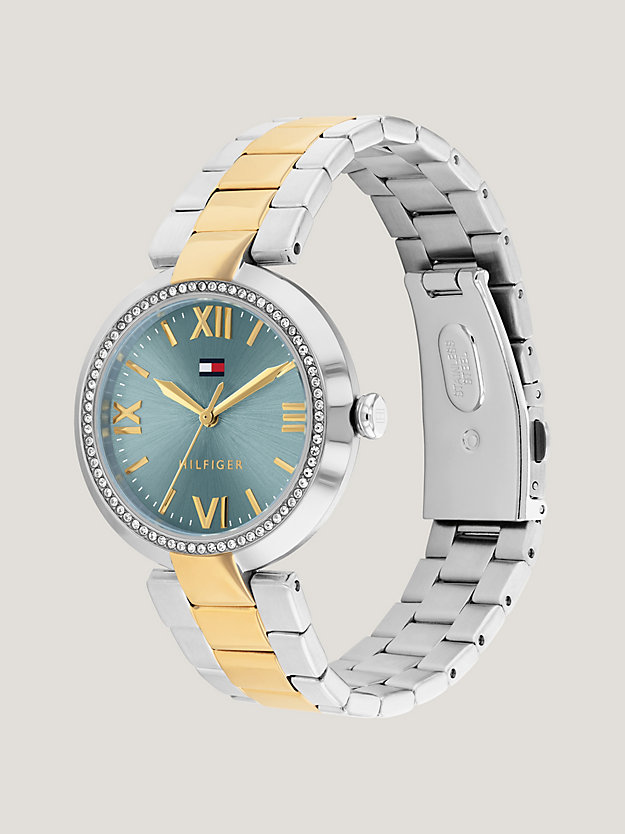 orologio bicolore con quadrante blu ghiaccio multicolore da donne tommy hilfiger