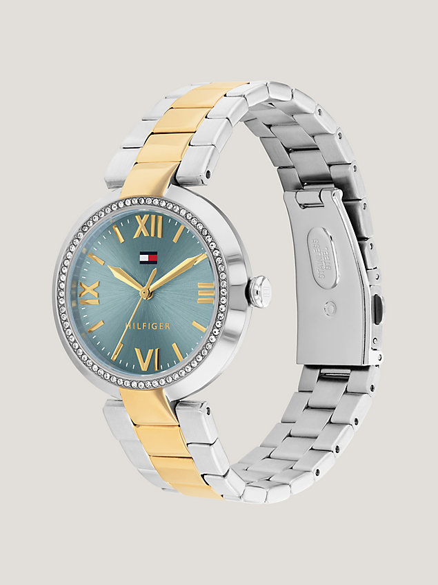 multi tweekleurig horloge met ijsblauwe wijzerplaat voor dames - tommy hilfiger