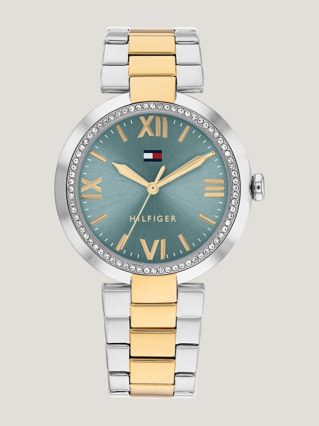 orologio bicolore con quadrante blu ghiaccio multicolore da donne tommy hilfiger