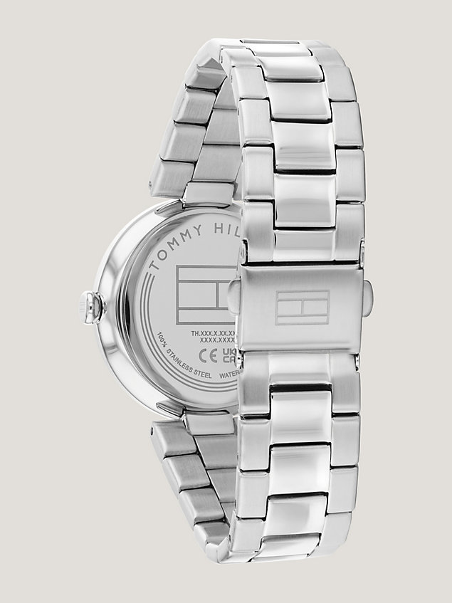 silver roestvrijstalen horloge met zilverkleurige wijzerplaat voor dames - tommy hilfiger