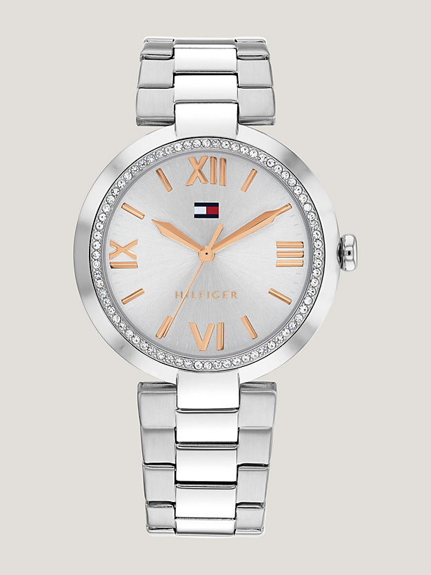 silver stainless steel silver dial bracelet watch for women tommy hilfiger