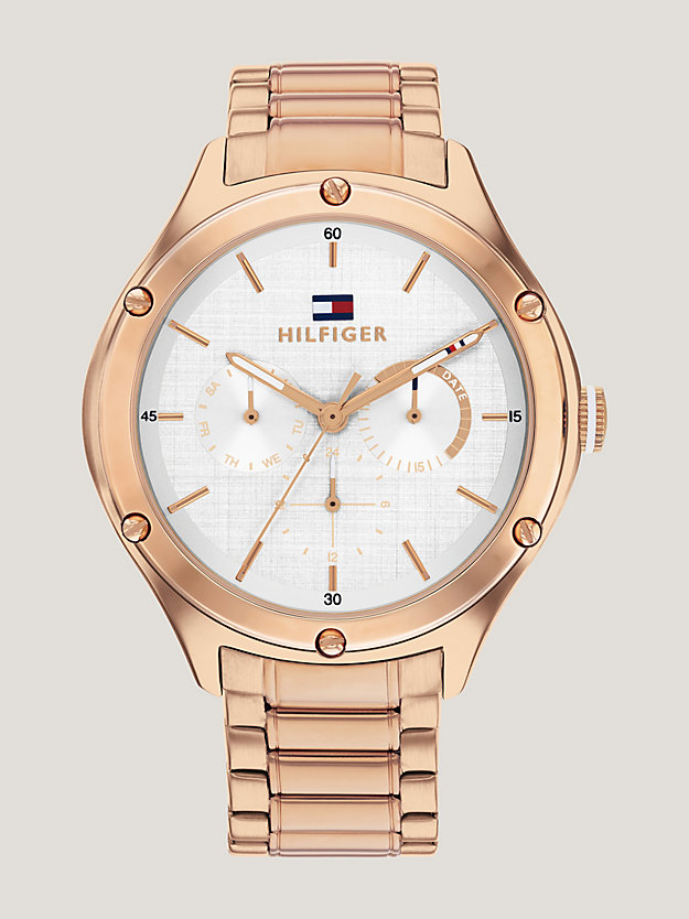 gold rose gold-plated silver white dial bracelet watch for women tommy hilfiger