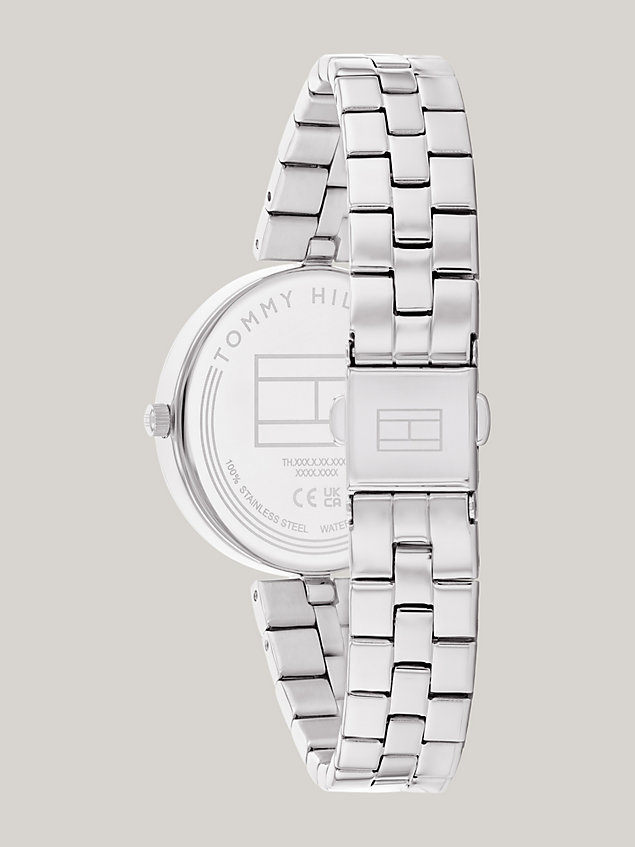 silver zegarek ze srebrno-białą tarczą dla kobiety - tommy hilfiger