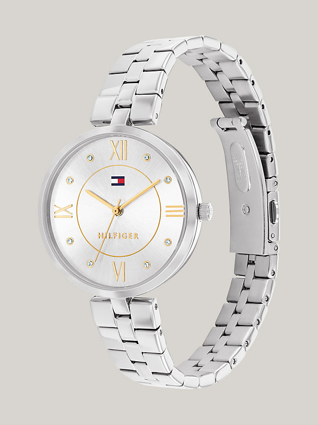 orologio con quadrante bianco argentato argento da donne tommy hilfiger