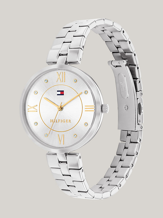 silver zegarek ze srebrno-białą tarczą dla kobiety - tommy hilfiger