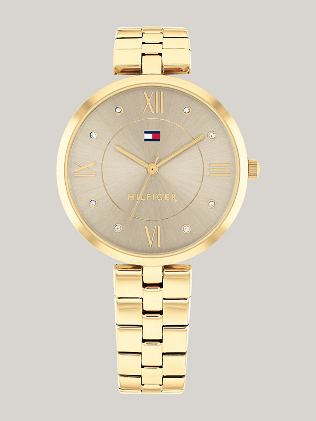 gold grey dial gold-plated bracelet watch for women tommy hilfiger