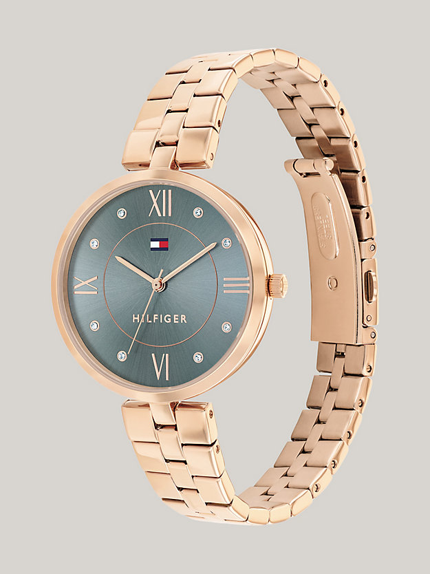 multi blue dial rose gold-plated bracelet watch for women tommy hilfiger