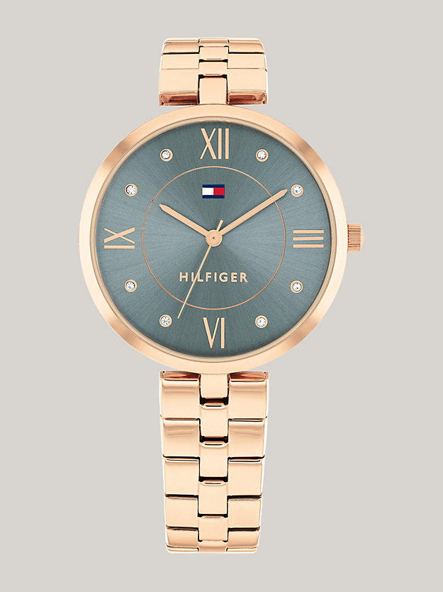 orologio placcato oro rosa con quadrante blu multicolore da donne tommy hilfiger