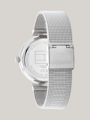 silver blush dial stainless steel mesh bracelet watch for women tommy hilfiger