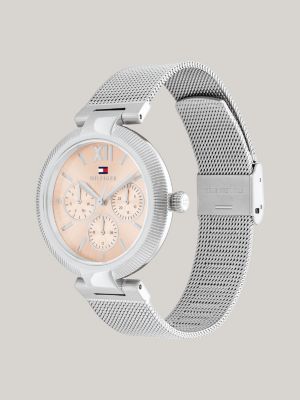 silver blush dial stainless steel mesh bracelet watch for women tommy hilfiger