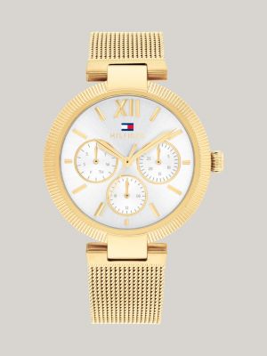 gold gold-plated stainless steel mesh bracelet watch for women tommy hilfiger