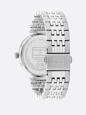 silver crystal bezel stainless steel watch for women tommy hilfiger