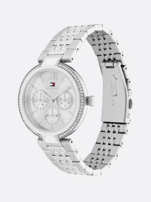 silver crystal bezel stainless steel watch for women tommy hilfiger