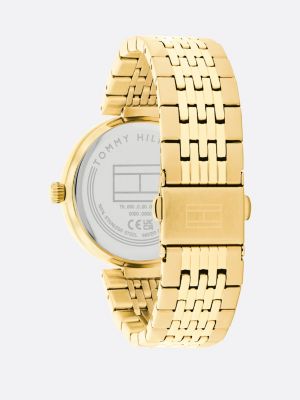 gold vergoldete uhr mit kristallverzierter lünette für damen - tommy hilfiger